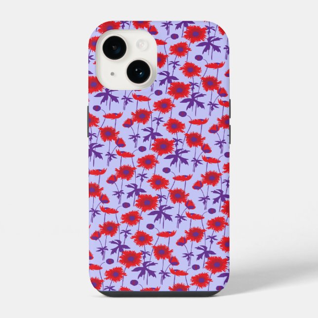 Coque iPhone Coquelicot damassé botanique rouge pourpre (Verso)