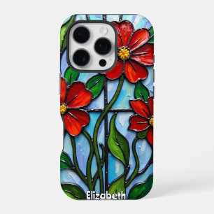 Coque iPhone 16 Pro Coquelicots artistiques en verre coloré
