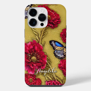 Coque Pour Pour iPhone 14 Pro Max Coquelicots de Californie rouges Papillons Fond do
