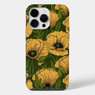 Coque Pour Pour iPhone 14 Pro Max Coquelicots jaunes sur vert foncé