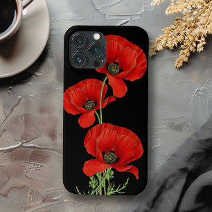 Etui iPhone 13 Pro Max Coquelicots Rouges Botanique Vintage Colorée