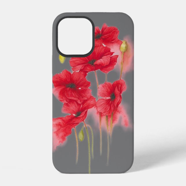 Coque iPhone coquelicots rouges sur gris (Verso)