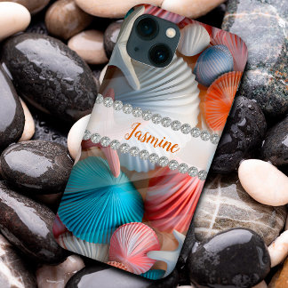 Etui iPhone 13 Coques couleur 3D Sea, cadre diamant personnalisé