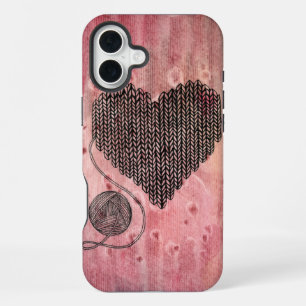 Coque iPhone 16 Plus Coquet Cœur en Laine Tricotée Watercolor iPhone 16
