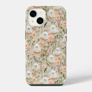 Coque Pour iPhone 14 Coquet Étui de Téléphone Fleur et Fantôme 3D