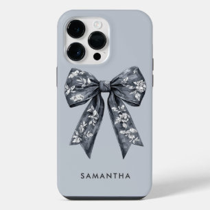 Coque Pour Pour iPhone 14 Pro Max Coquette grise féminine Toile de Jouy Noeud avec n