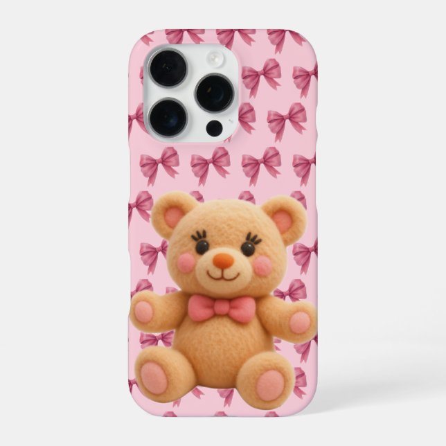 Coque iPhone Coquette Kawaii Teddy Peach avec imprimé nœud papi (Verso)