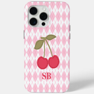 Coque iPhone 15 Pro Max Coquette Monogramme rose Jacquard rose cerise