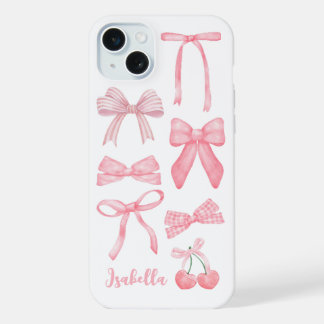 Coque iPhone 15 Plus Coquette rose Bow tendance Feminine Girly esthétiq