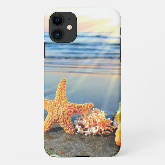 Coque iPhone Coquillages marins et étoiles de mer sur la plage (Dos)
