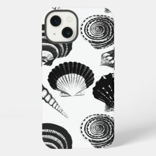 Etui iPhone 13 Coquillages - noir et blanc sur fond blanc