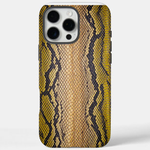 Coque iPhone 16 Pro Max Coquille de Cobra : Peau de serpent jaune et noir