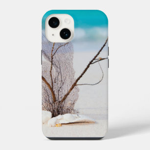Coque Pour iPhone 14 Coquilles blanches sur une plage tropicale