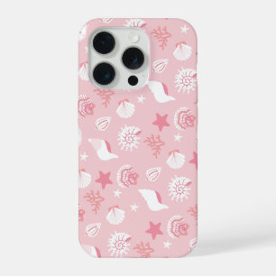 Coque iPhone 15 Pro Coquilles de mer roses pastel et motif sans coutur