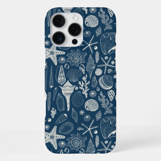 Coque iPhone Coquilles de mer sur fond bleu foncé (Verso)