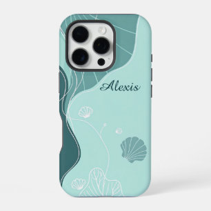 Coque iPhone 16 Pro Coquilles Saint-Jacques et Algues Abstraites