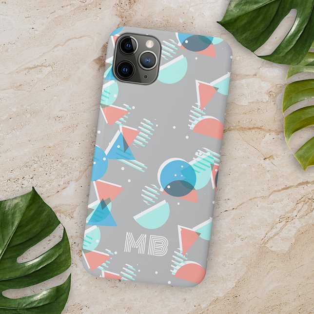 Coque iPhone Corail Aqua Bleu Vert Gris Art Pattern Midcentury (Créateur téléchargé)