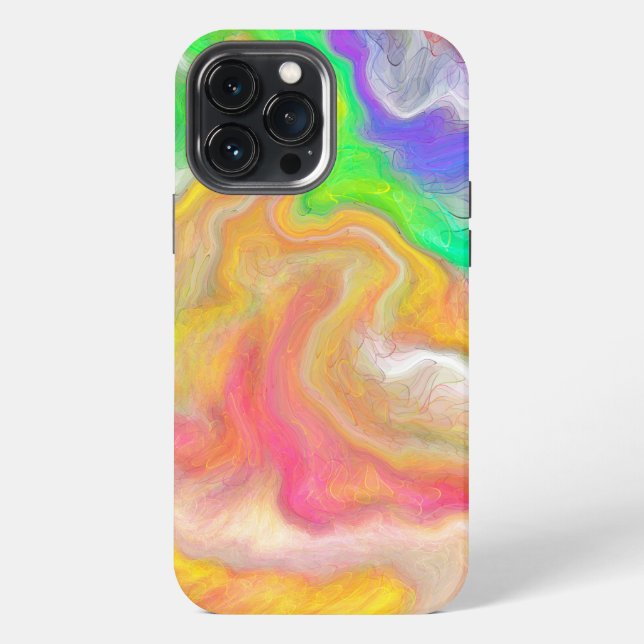 Coque iPhone Corail, Bleu, Vert, Rose Abstrait Fluide Art (Verso)