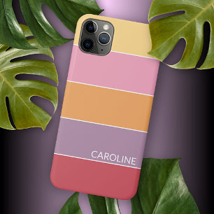 Coque iPhone 15 Plus Corail Orange Été Rose pêche Rouge Violet Rayures