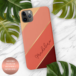 Coque iPhone 16 Pro Max Corail orange rayé rouge foncé personnalisé d'été