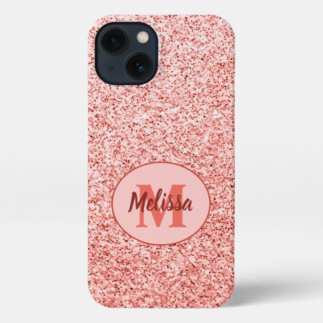Coque iPhone Corail rose pâle scintille pastel (Verso)