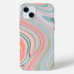 Coque iPhone 15 Plus corail rose rousse menthe marbre vert tourbillons