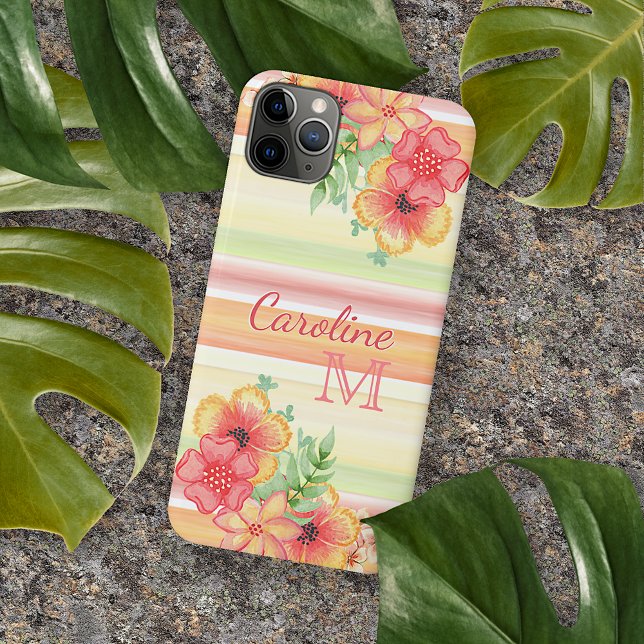Coque iPhone Corail Rouge Abricot Orange Vert Citron Rayures Mo (Créateur téléchargé)