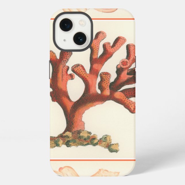Coque iPhone Corail rouge avec bordure de conque (Verso)