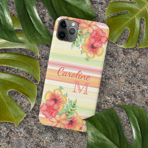 Coque iPhone 11Pro Max Corail Rouge Pêche Orange Lime Vert Grandes Motifs