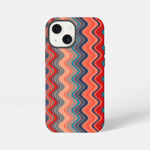 Etui iPhone 13 Mini Corail Saumon Orange Bleu Motif Zigzag Ondulé