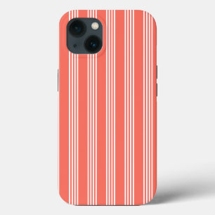 Etui iPhone 13 Corail vivant et blanc quatre bandes motif