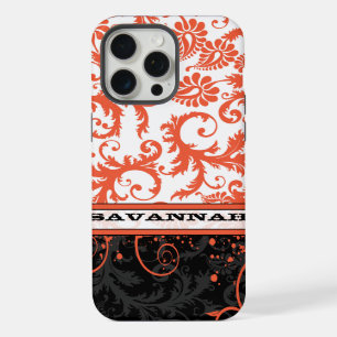 Coque iPhone 15 Pro Max Coral Blanc Noir personnalisé Damas peau iPhone