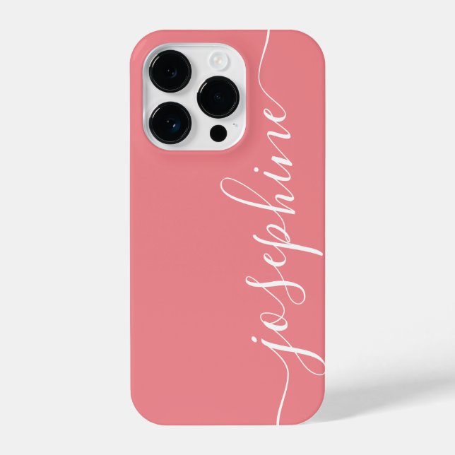 Coque iPhone Coral moderne tendance Calligraphie rose Nom du sc (Verso)