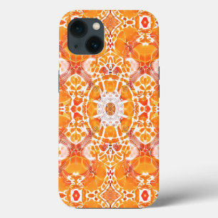 Etui iPhone 13 Coral Orange et crème Batik Motif