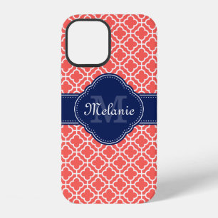 Coque iPhone 12 Coral rose What Marocain Motif Marine Monogramme