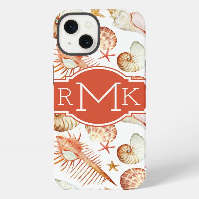 Coque iPhone Coral With Shells & Crabs Pattern | monogram (Verso)