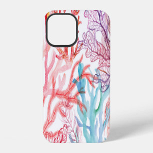 Coque iPhone 12 Coraux aquarelle : motif du monde sous-marin.