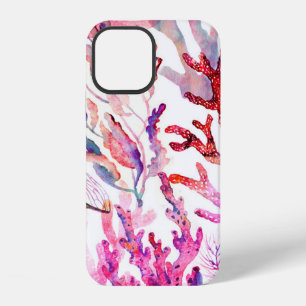 Coque iPhone 12 Coraux aquarelle. Motif sans couture avec le sous
