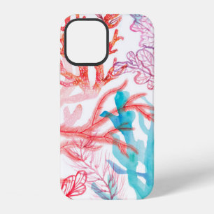 Coque iPhone 12 Coraux aquarelle. Motif transparent avec le sous