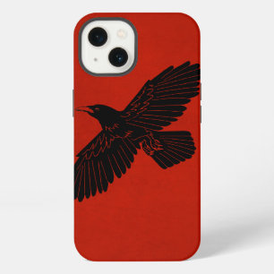 Etui iPhone 13 Corbeau sur fond rouge