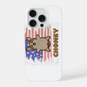 Coque iPhone 15 Pro Corgi Chonky Drapeau USA Patriotique Cadeau Drôle 