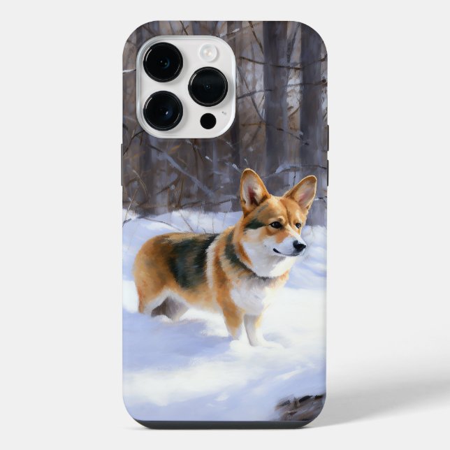 Coque iPhone Corgi Noël sous la neige (Verso)