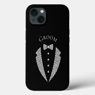 Etui iPhone 13 Costume de marié argent typographie noir mariage