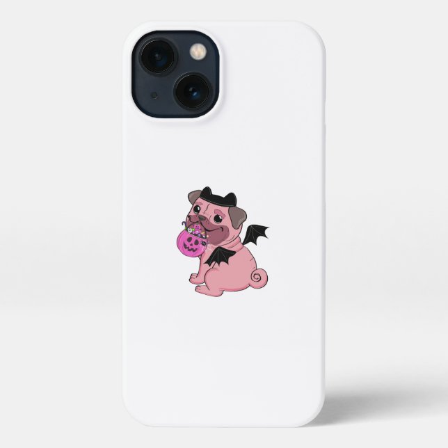 Coque iPhone Costumed Pug with Candy Pumpkin (Verso)