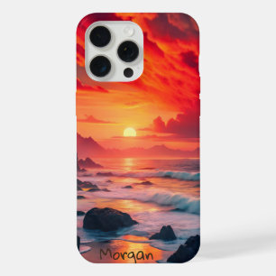 Coque iPhone 15 Pro Max Côte de coucher de soleil enflammé personnalisé –