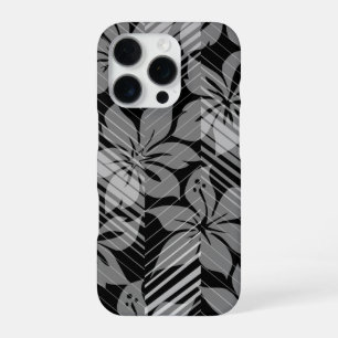 Coque iPhone 16 Pro Côte-Nord Hawaii Hibiscus rayures gris