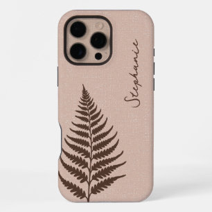 Coque iPhone 16 Pro Max Cottagecore Marron Fougère de Forêt Nom Personnali