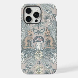 Coque iPhone 15 Pro Max cottagecore renard damassé poussière d'huître