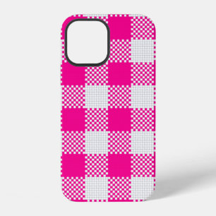 Coque iPhone 12 cottagecore rose vif à carreaux gingham