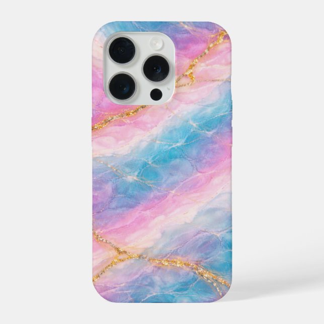 Coque iPhone Cotton Candy Marble with Gold Veining (Verso)
